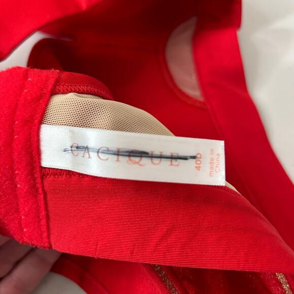 Cacique The Modern Collection Lightly Lined Red Gold Stripe No Wire Bra Size 40D - Picture 7 of 9